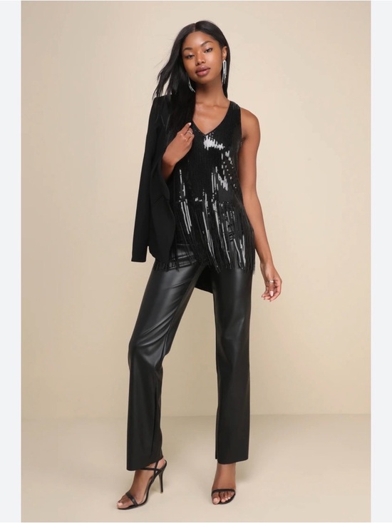 Vince Camuto Tops - Vince Camuto Black Sequin Fringe top